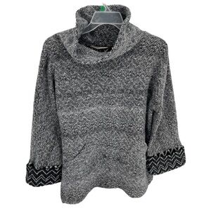 Soft Surroundings Alma Pullover Sweater Black Grey Size Medium Marled Cowl Neck